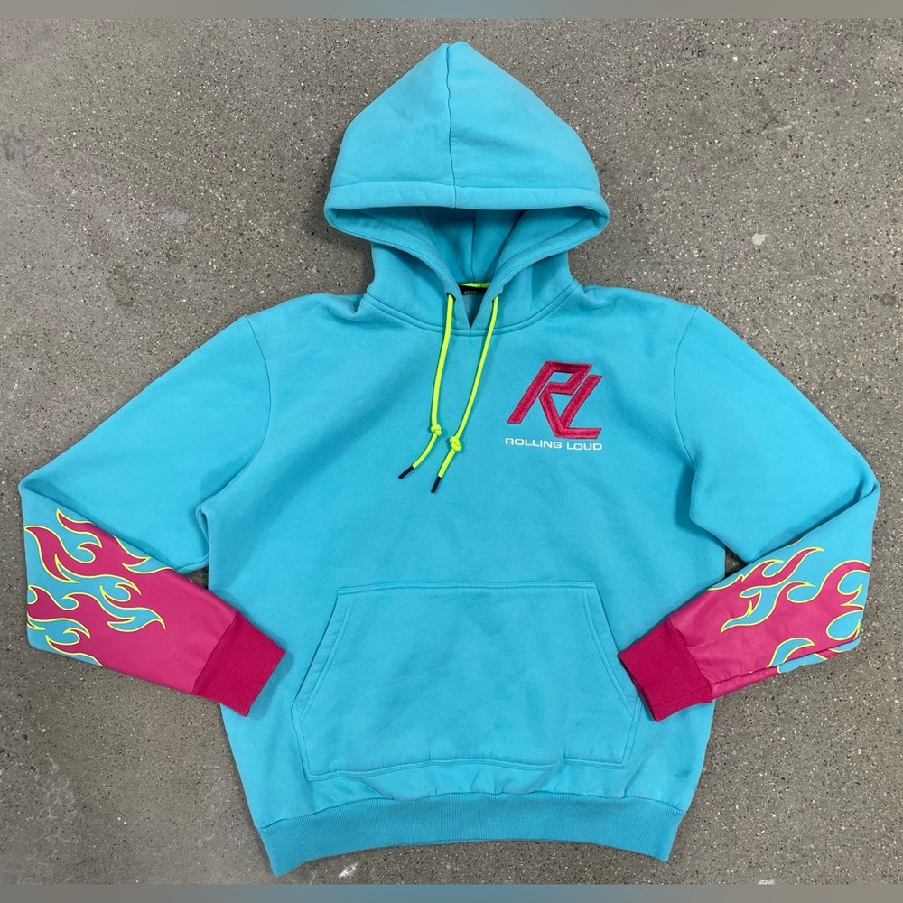 ROLLING LOUD MOTO RACING FLAMES FRENCH TERRY HOODIE size Medium